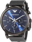 Emporio Armani Chronograph Blue Dial Gun Metallic Mesh Bracelet Watch For Men - AR1979