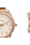 Fossil Tailor Rose Gold Dial Rose Gold Steel Strap Watch for Women - ES4264