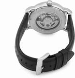 Emporio Armani Meccanico Silver Skeleton Dial Black Leather Watch For Men - AR1997