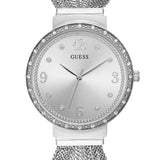 Guess Chiffon Silver Dial Silver Mesh Bracelet Watch For Women - W1083L1