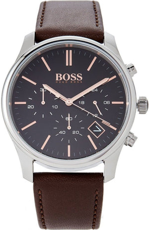 Hugo Boss Time One Black Dial Brown Leather Strap Watch for Men - 1513448