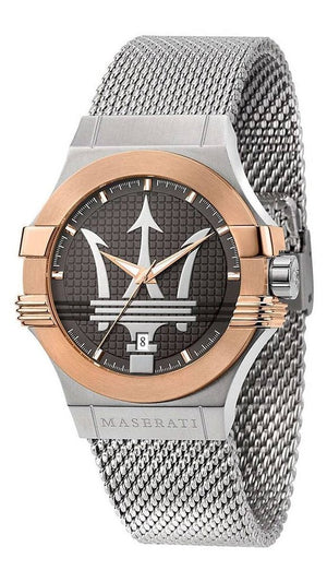 Maserati Potenza Quartz Grey Dial Silver Mesh Bracelet Watch For Men - R8853108007