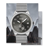 Hugo Boss Legacy Grey Dial Silver Mesh Bracelet Watch for Men - 1513673