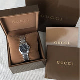 Gucci G Timeless Diamonds Mother of Pearl Black Dial Silver Steel Strap Watch For Women - YA126505