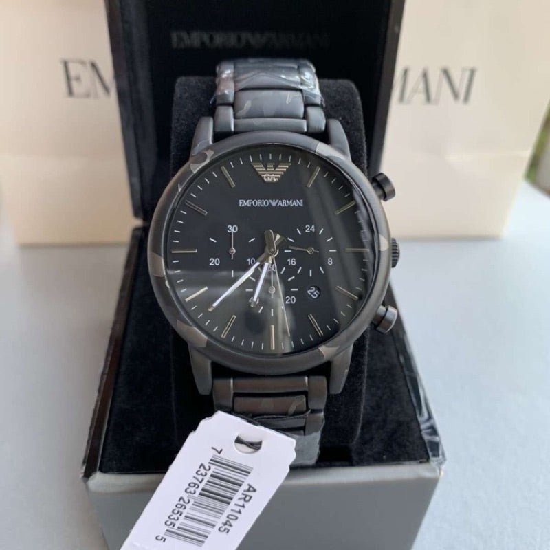 Emporio Armani Luigi Chronograph Black Dial Black Steep Strap