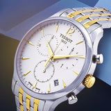Tissot T Classic Tradition Chronograph White Dial Two Tone Mesh Bracelet Watch For Men - T063.617.22.037.00