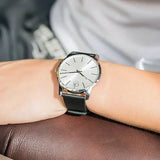 Calvin Klein City Silver Dial Black Leather Strap Watch For Women - K2G231C6