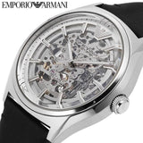 Emporio Armani Meccanico White Skeleton Dial Black Leather Strap Watch For Men - AR60003