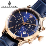 Maserati Epoca Blue Dial Leather Blue Strap Watch For Men - R8871618007