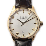 Gucci G Timeless Silver Dial Brown Leather Strap Watch for Men - YA126470