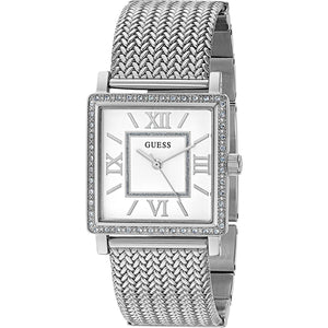 Guess Highline White Dial Silver Mesh Bracelet Watch For Women - W0826L1