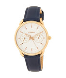 Fossil Tailor White Dial Blue Leather Strap Watch for Women - ES4260