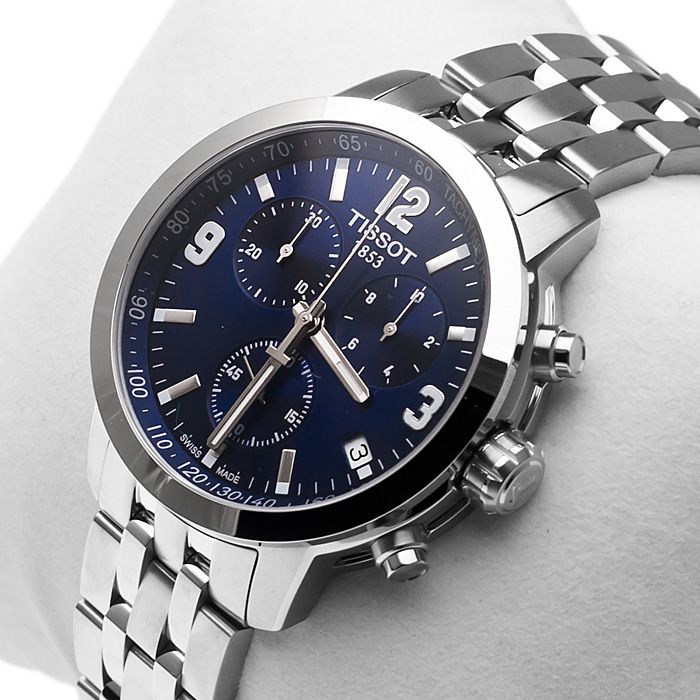 Tissot PRC 200 Chronograph Blue Dial Silver Steel Strap Watch For Men - T055.417.11.047.00