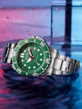 Citizen Promaster Mechanical Green Dial Silver Steel Strap Watch For Men - NJ0129-87X