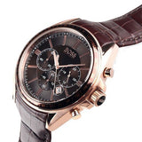 Hugo Boss Driver Sport Chronograph Brown Dial Brown Leather Strap Watch for Men - 1513093