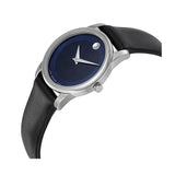 Movado Museum Blue Dial Black Leather Strap Watch For Women - 0606611