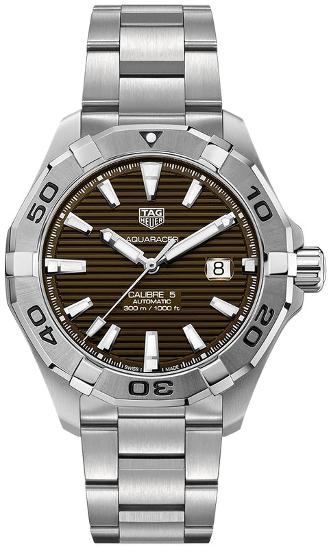  Tag Heuer Aquaracer Calibre 5 Automatic Brown Sunray Dial Silver Steel Strap Watch for Men - WAY2018.BA0927 by Tag Heuer sold by Watch Connection