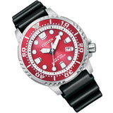 Citizen Eco Drive Promaster Marine Red Dial Black Rubber Strap Watch For Men - BN0159-15X