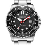 Citizen Mechanical Black Dial Silver Steel Strap Watch For Men - NJ0120-81E