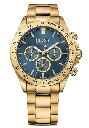 Hugo Boss Ikon Blue Dial Gold Steel Strap Watch for Men - 1513340