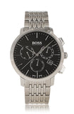 Hugo Boss Associate Black Dial Silver Steel Strap Watch for Men - 1513267