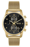 Hugo Boss Skymaster Black Dial Gold Mesh Bracelet Watch for Men - 1513838