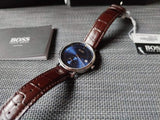 Hugo Boss Corporal Blue Dial Brown Leather Strap Watch for Men - 151363