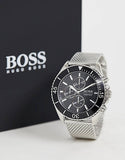 Hugo Boss Ocean Edition Black Dial Silver Mesh Bracelet Watch for Men - 1513701