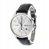 Hugo Boss Jet Silver Dial Black Leather Strap Watch for Men - 1513282