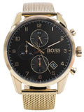 Hugo Boss Skymaster Black Dial Gold Mesh Bracelet Watch for Men - 1513838