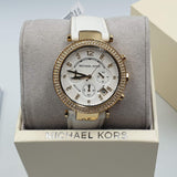 Michael Kors Parker White Dial with Diamonds White Leather Strap Watch for Women - MK2290