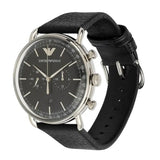 Emporio Armani Aviator Chronograph Black Dial Black Leather Strap Watch For Men - AR11143