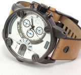 Diesel SBA Dual Time Chronograph White Dial Brown Leather Strap Watch For Men - DZ7269