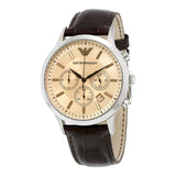 Emporio Armani Classic Chronograph Beige Dial Brown Leather Strap Watch For Men - AR2433