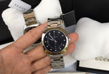 Gucci GG2570 Diamonds Black Dial Silver Steel Strap Watch For Women - YA142404