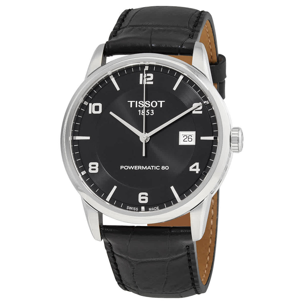 Tissot Luxury Powermatic 80 Black Dial Black Leather Strap Watch