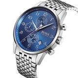 Hugo Boss Navigator Chronograph Blue Dial Silver Steel Strap Watch for Men - 1513498