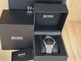 Hugo Boss Jet Black Dial Silver Steel Strap Watch for Men - 1513383