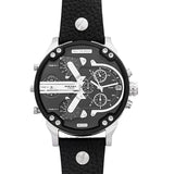 Diesel Mr Daddy Black Dial Black Leather Strap Watch For Men - DZ7313