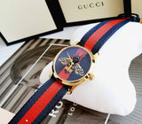 Gucci G Timeless Bee Red & Blue Dial Red Two Tone Nylon Strap Watch For Men - YA1264061