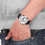 Emporio Armani Classic Chronograph Silver Dial Black Leather Strap Watch For Men - AR2432