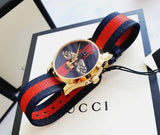 Gucci G Timeless Bee Red & Blue Dial Red Two Tone Nylon Strap Watch For Men - YA1264061