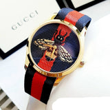 Gucci G Timeless Bee Red & Blue Dial Red Two Tone Nylon Strap Watch For Men - YA1264061