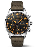 IWC Pilot's Watch Chronograph Black Dial Olive Green Calfskin Strap Watch for Men - IW377730