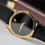 Movado Museum Classic Black Dial Black Leather Strap Watch For Women - 0607016