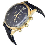 Emporio Armani Chronograph Midnight Blue Dial Blue Leather Strap Watch For Men - AR1862