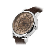 Emporio Armani Luigi Meccanico Brown Dial Brown Leather Strap 