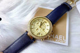 Michael Kors Parker Gold Dial Blue Leather Strap Watch for Women - MK2280