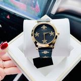 Gucci G Timeless Bee Motif Black Dial Black Leather Strap Watch For Women - YA1264055