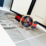 Gucci G Timeless Bee Red & Blue Dial Red Two Tone Nylon Strap Watch For Men - YA1264061